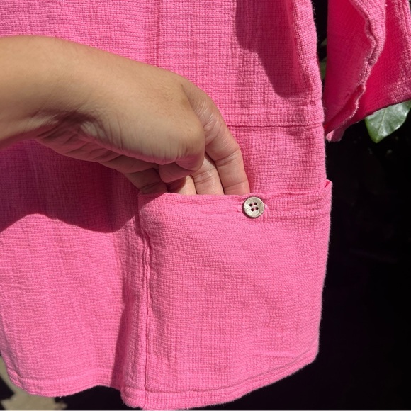 PRETTY BY EZZEWEAR pink gauze cotton boat neck long 3/4 sleeve boxy lagenlook - Picture 2 of 7